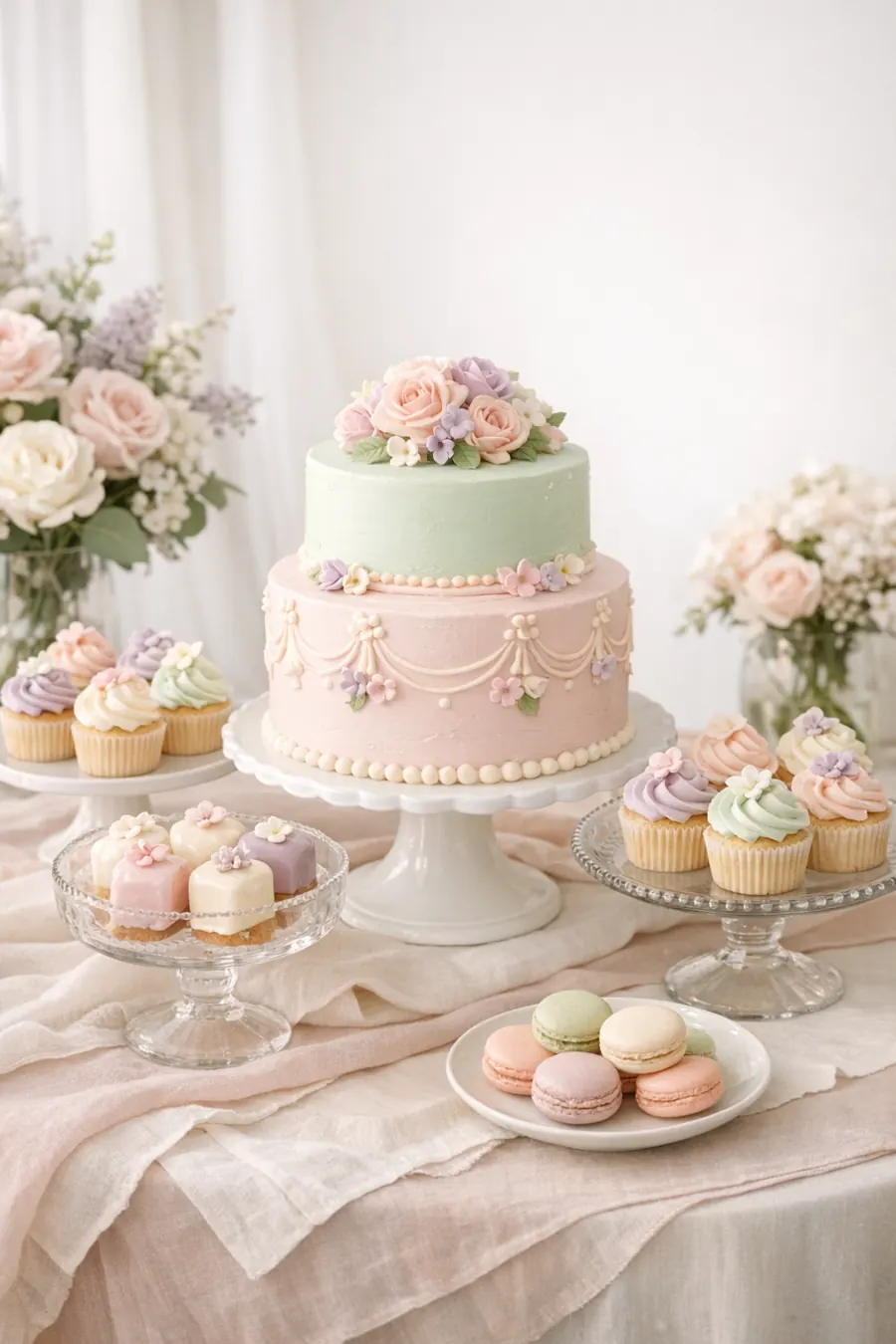 Private event cake design concept with layered pastel desserts